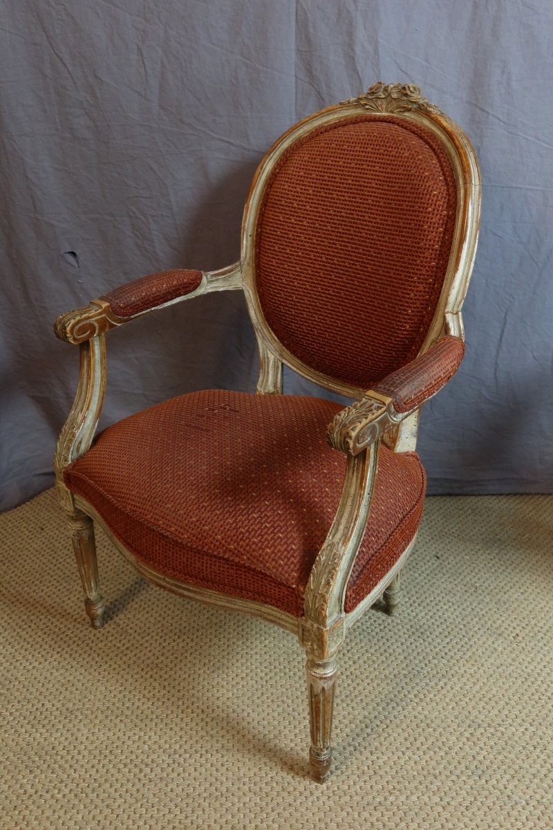 Pair Of Louis XVI Armchairs Made Of Lacquered Wood-photo-2