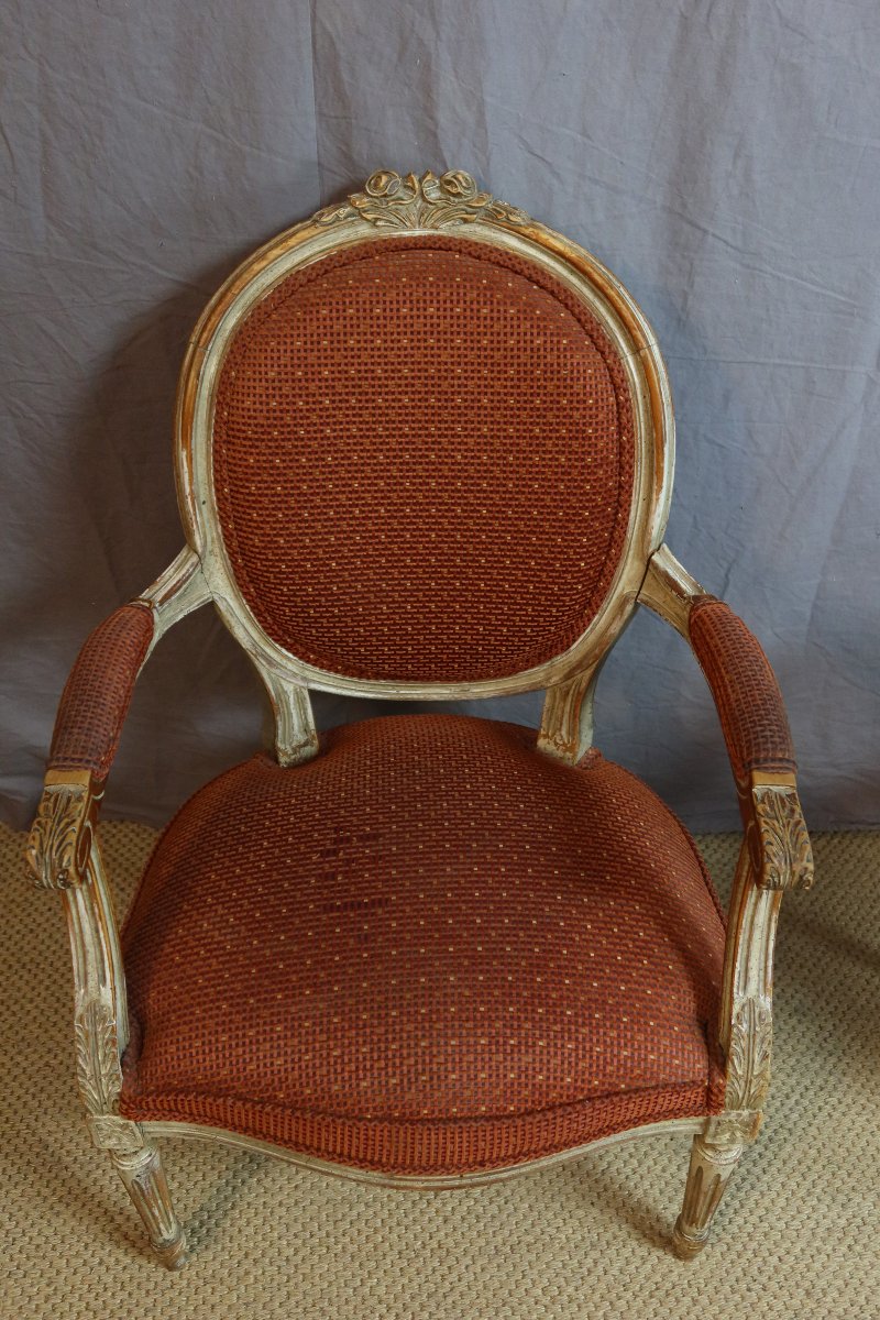 Pair Of Louis XVI Armchairs Made Of Lacquered Wood-photo-4
