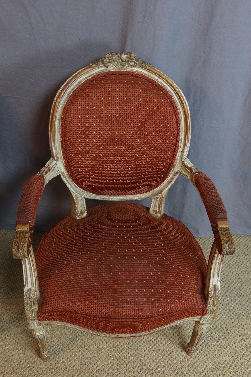 Pair Of Louis XVI Armchairs Made Of Lacquered Wood-photo-5