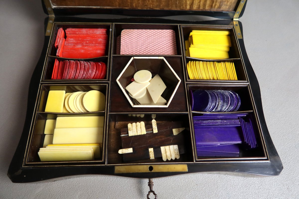 Coffret à jeux en marqueterie Boulle -photo-2