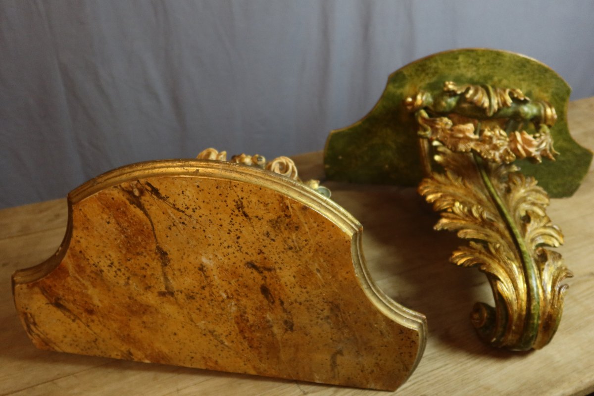 Paire de consoles en bois peint sculpté XXème siècle-photo-4