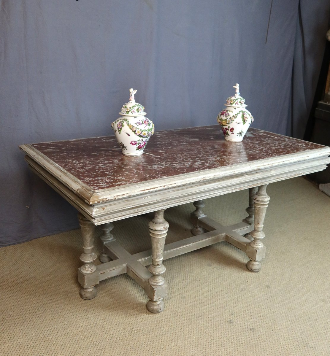19th-century Painted Wooden Coffee Table-photo-3