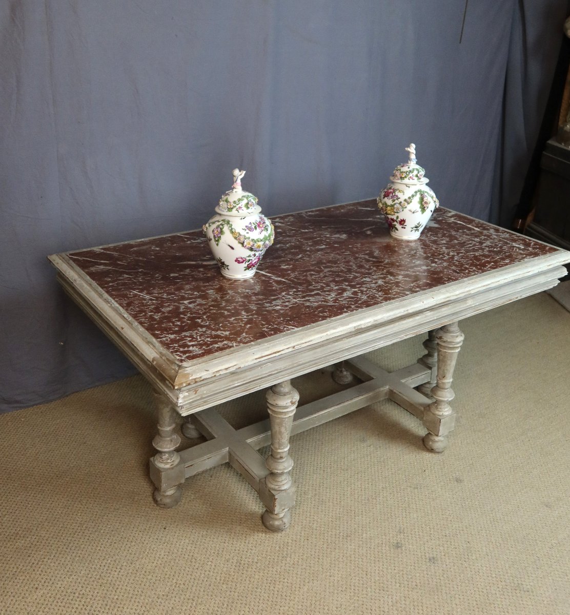 19th-century Painted Wooden Coffee Table-photo-3