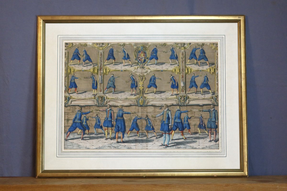 Large Framed Engraving, "académie De l'Espée"