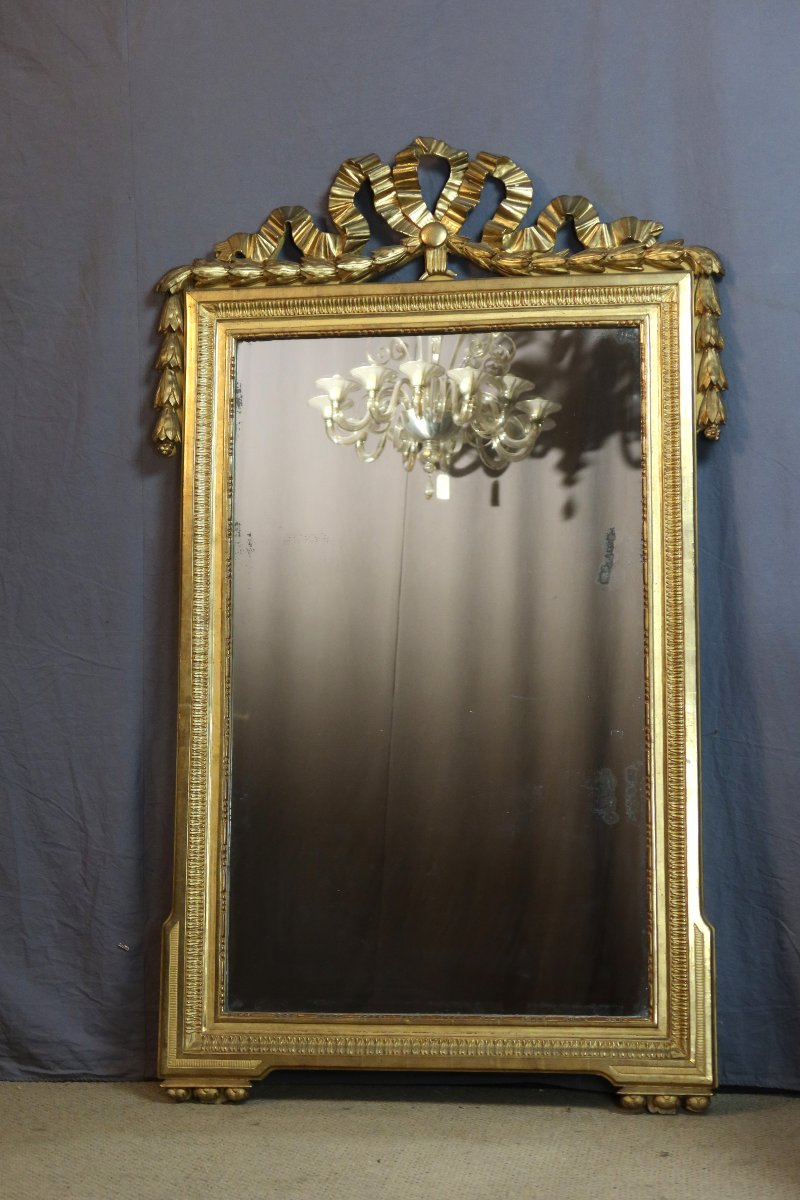 Grand miroir en bois doré époque  Louis XVI