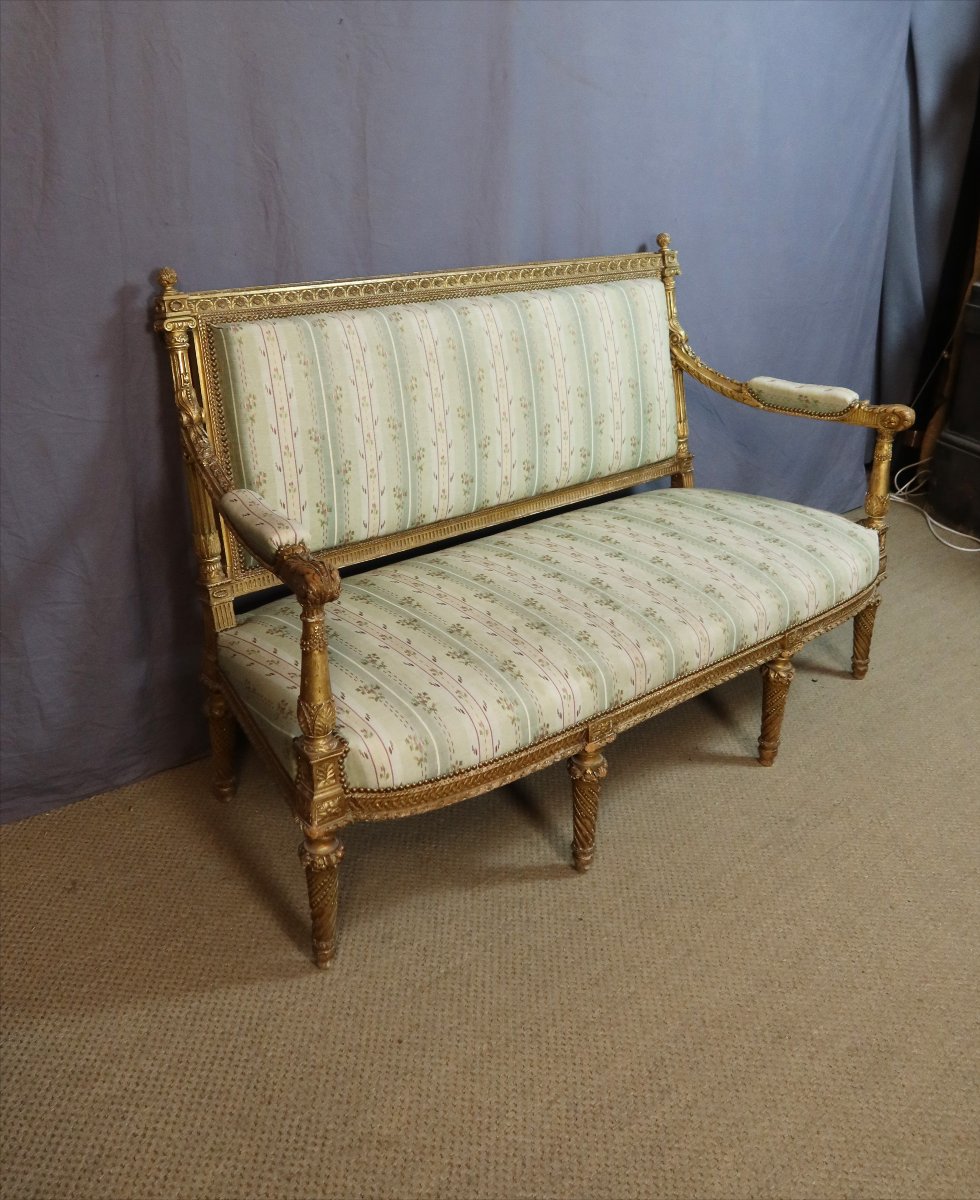 Napoleon III-era Gilded Wood Living Room Set: A Sofa And Four Armchairs-photo-2
