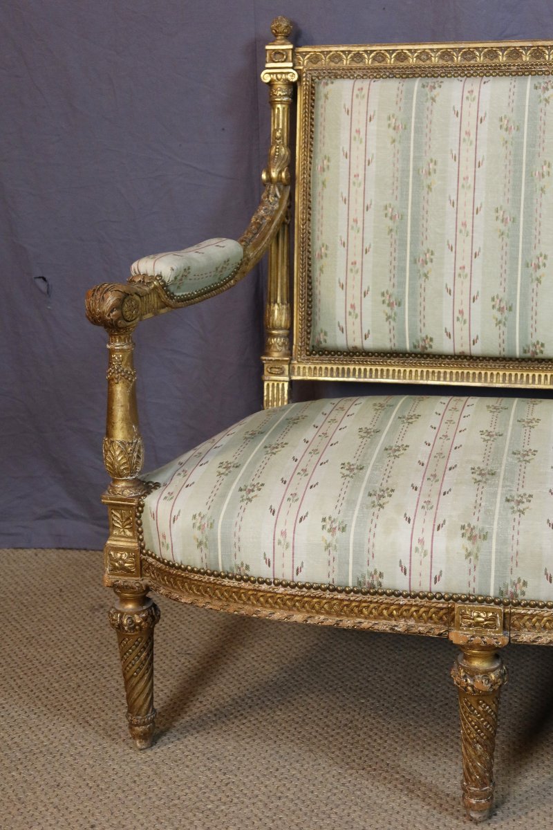 Napoleon III-era Gilded Wood Living Room Set: A Sofa And Four Armchairs-photo-1