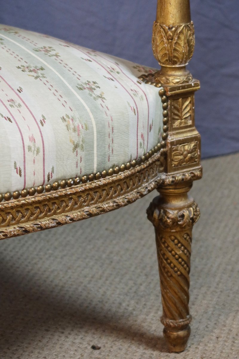Napoleon III-era Gilded Wood Living Room Set: A Sofa And Four Armchairs-photo-2