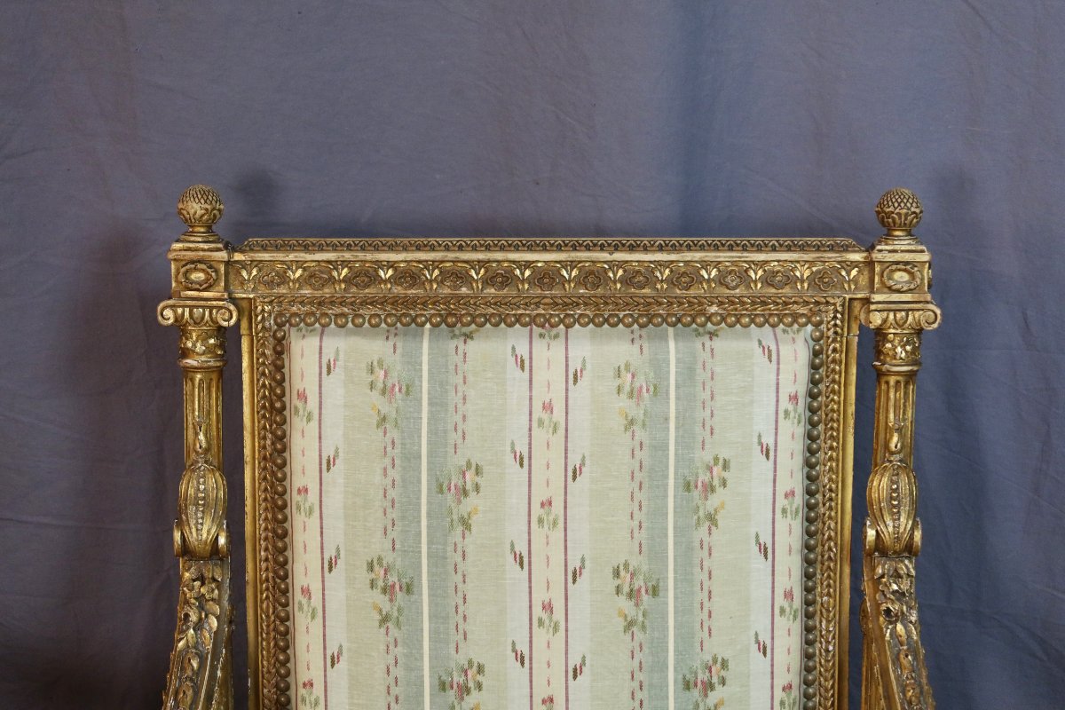 Napoleon III-era Gilded Wood Living Room Set: A Sofa And Four Armchairs-photo-8