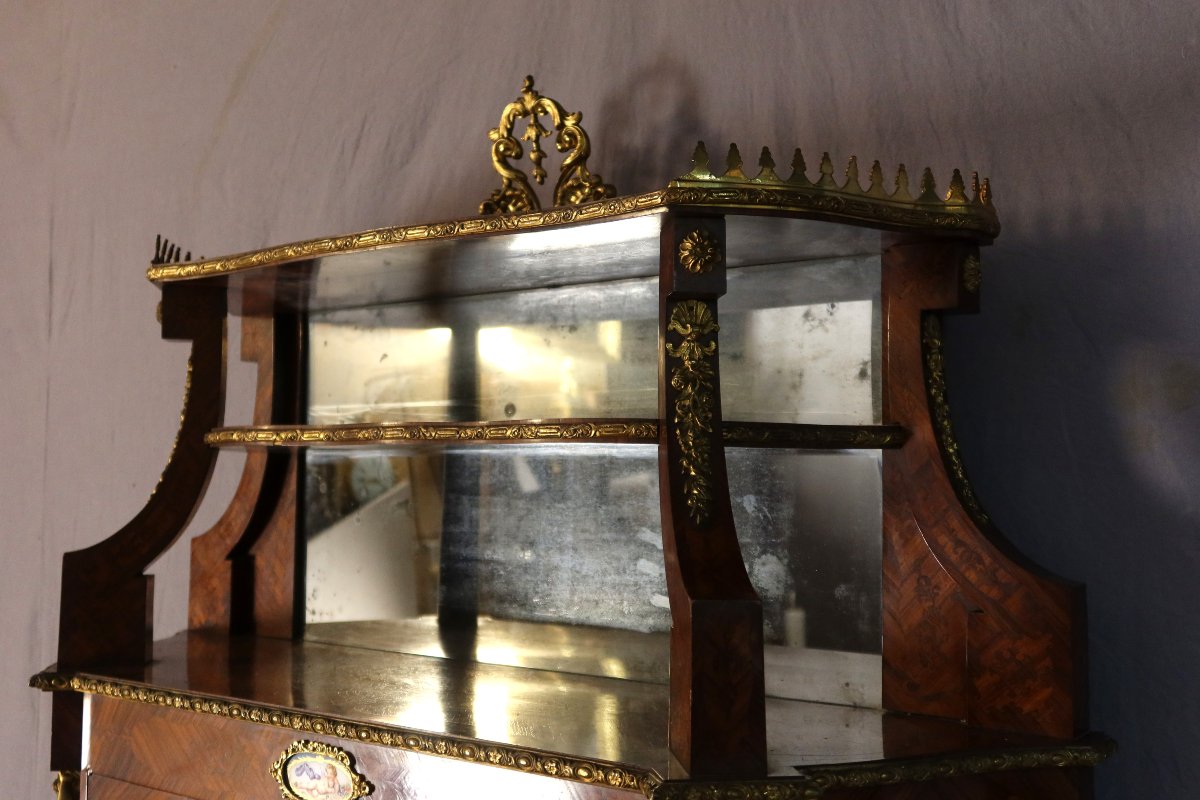 Curved Sideboard With Marquetry, Decorated With 19th-century Porcelain Plaques-photo-4