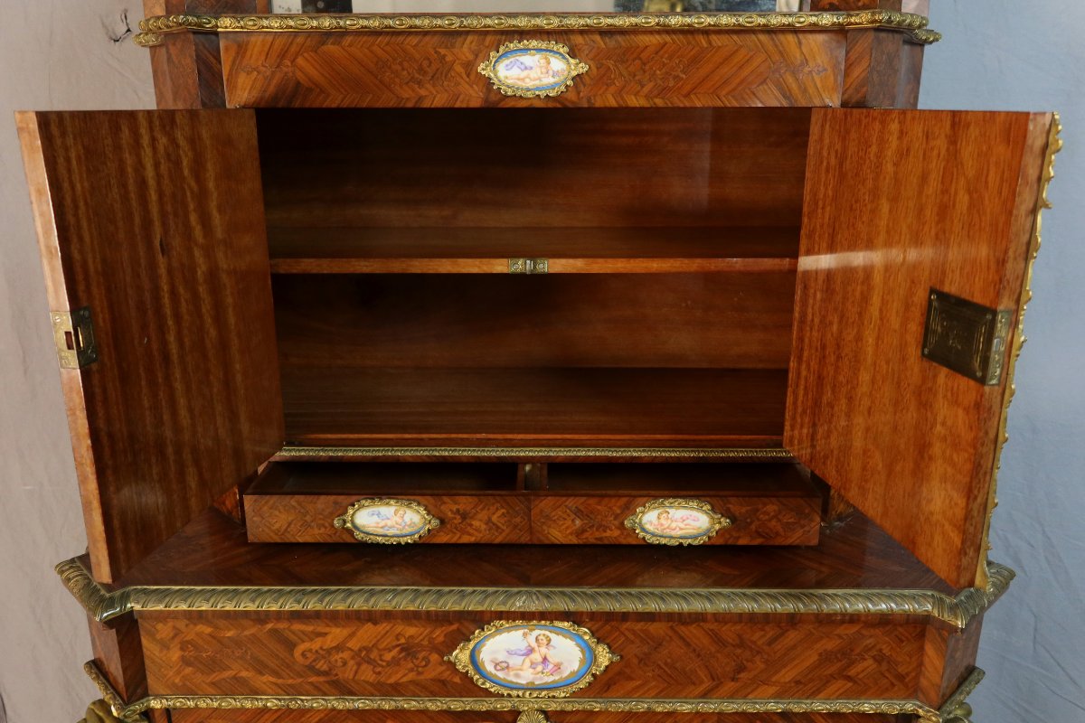 Curved Sideboard With Marquetry, Decorated With 19th-century Porcelain Plaques-photo-6