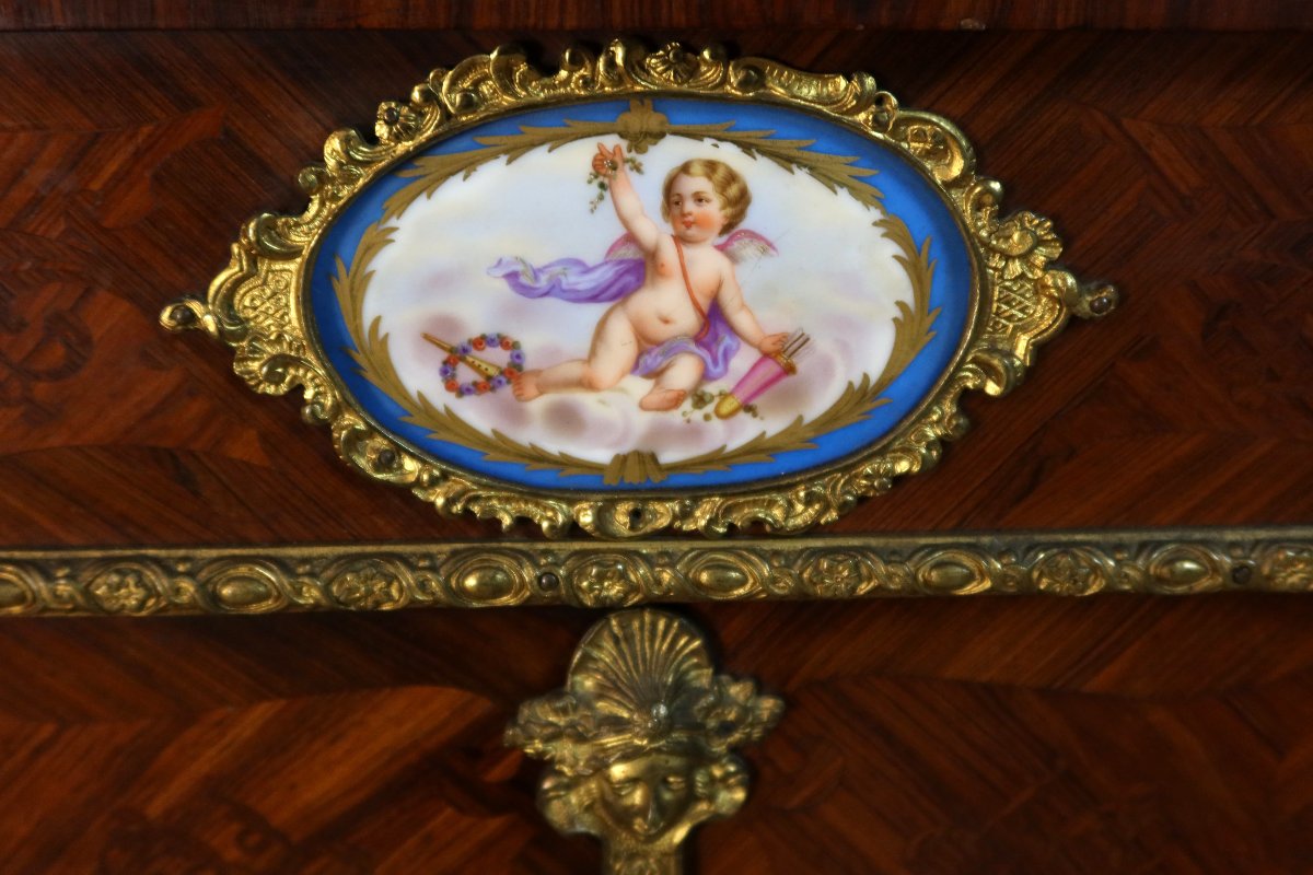 Curved Sideboard With Marquetry, Decorated With 19th-century Porcelain Plaques-photo-7