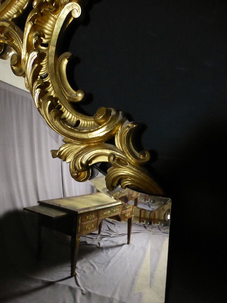 Large Golden Wood Foot Mirror-photo-3