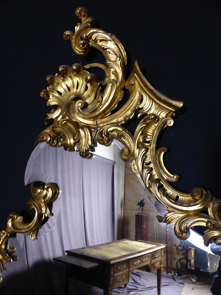 Large Golden Wood Foot Mirror-photo-2