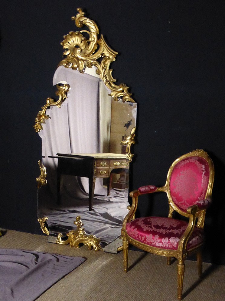 Large Golden Wood Foot Mirror-photo-4