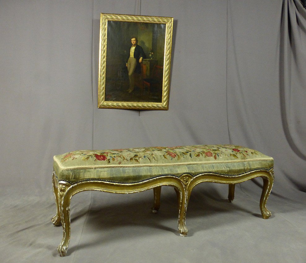 Banquette Louis XV En Bois Doré