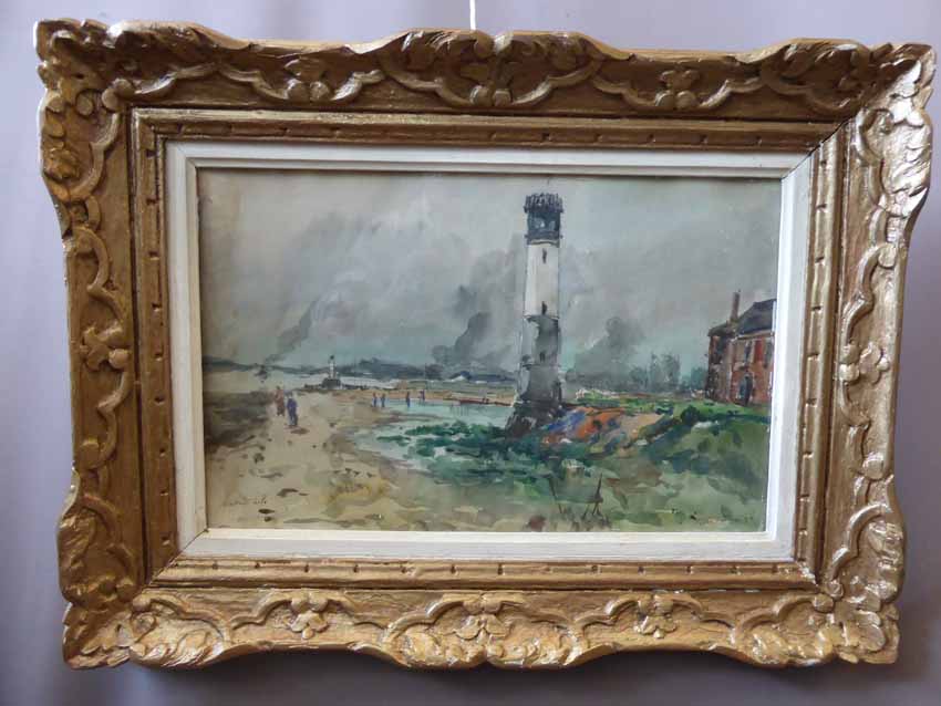 Aquarelle Marine " Le Phare De Honfleur " Signée Lavoine