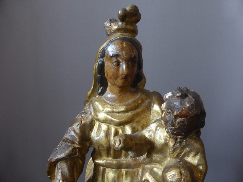 Vierge à l'Enfant, Bois Polychrome, XVIIème Siècle, Italie-photo-2