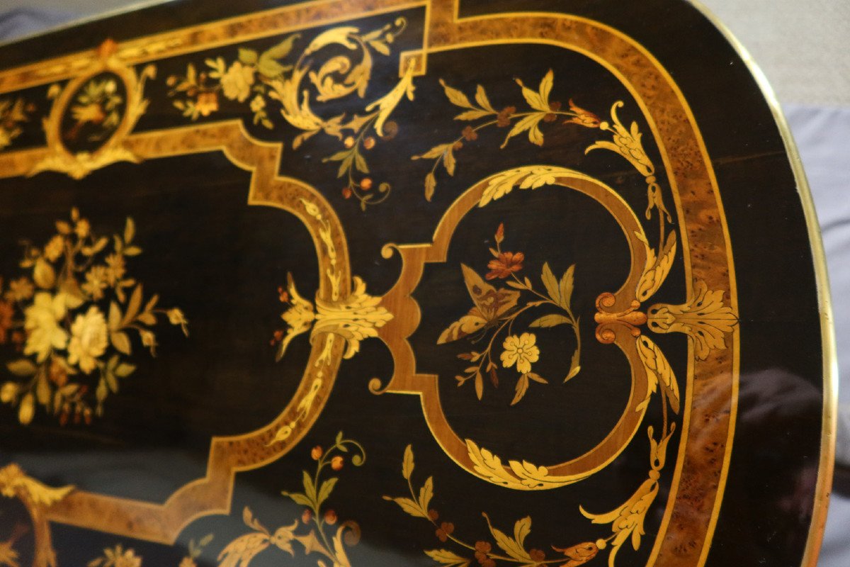 Napoleon III Table In Marquetry Dated 1888-photo-3