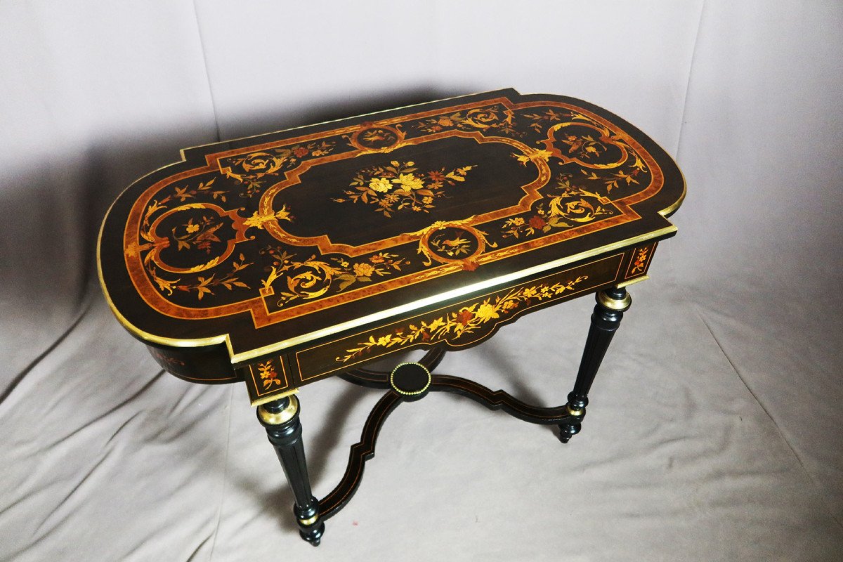 Napoleon III Table In Marquetry Dated 1888-photo-7