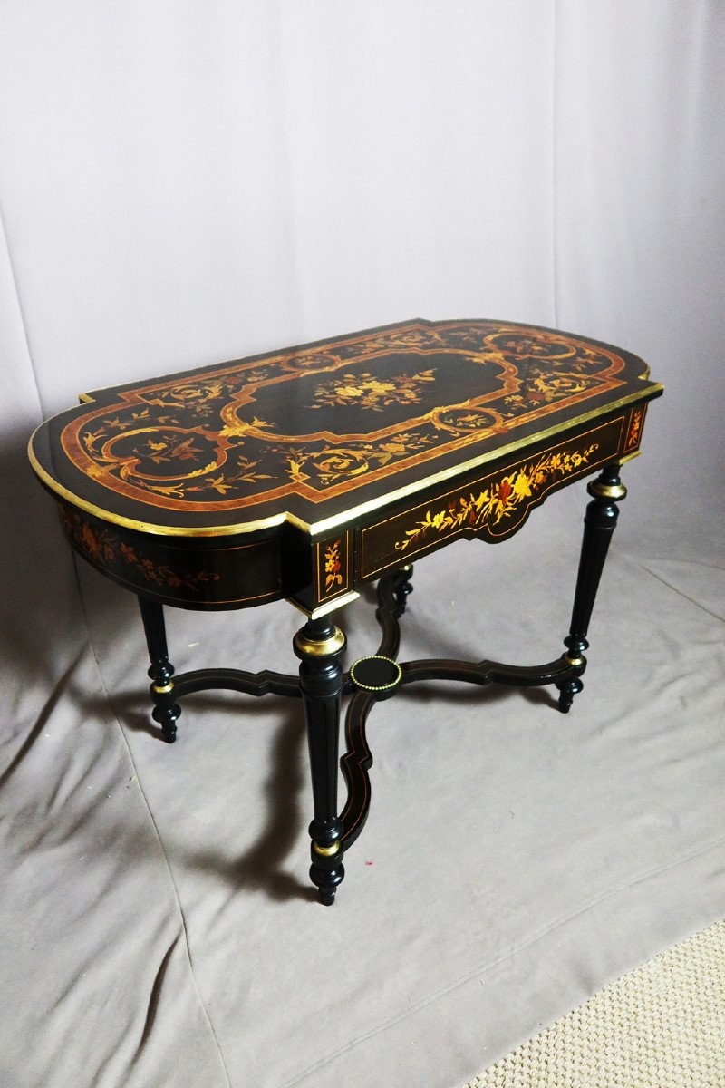 Napoleon III Table In Marquetry Dated 1888-photo-8