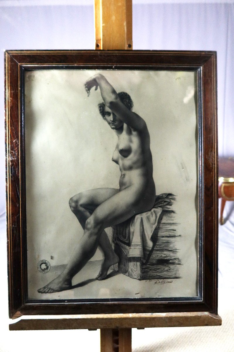 Charcoal Middle XIX Academy Of Woman, Signed And Dated