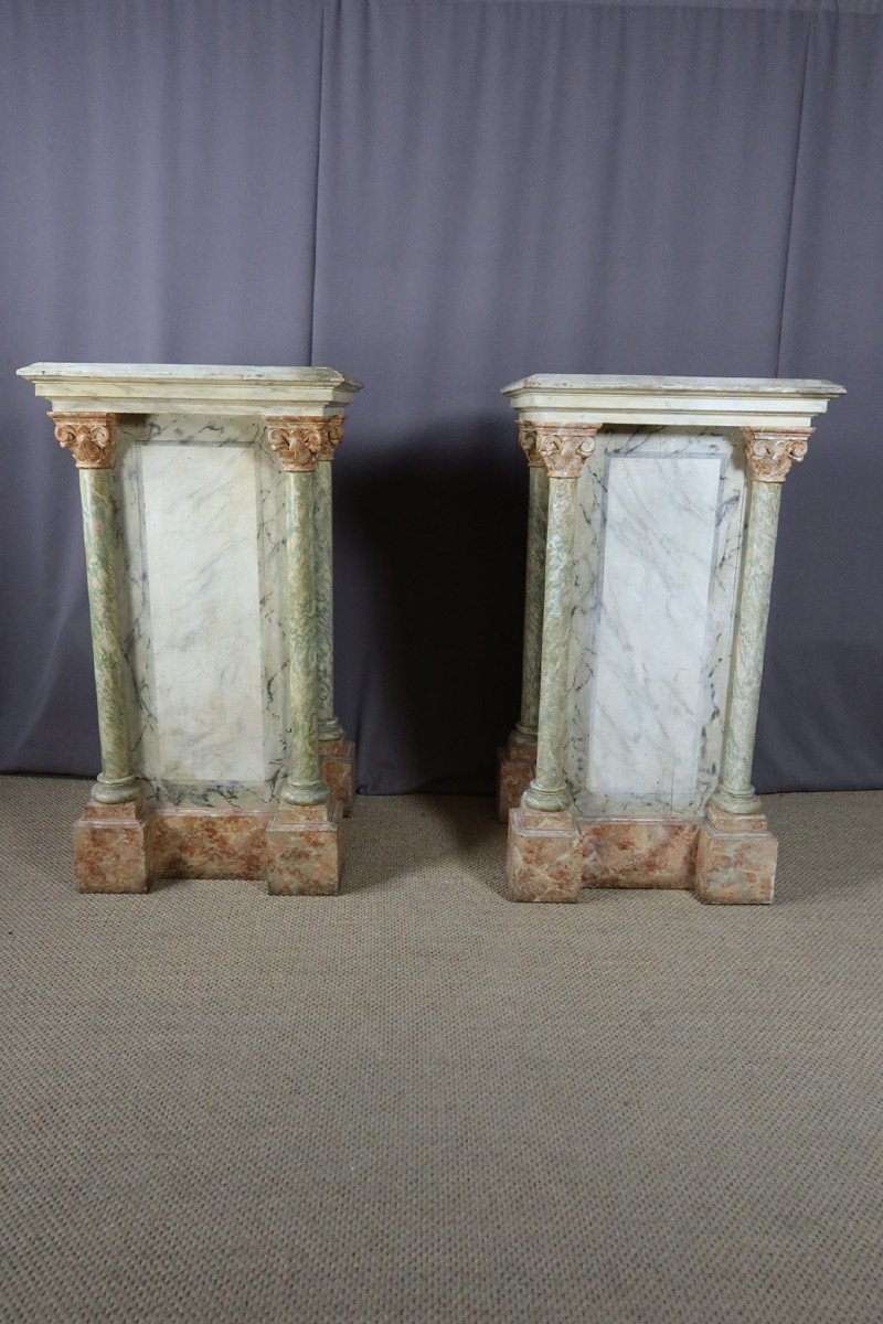 Pair Of Large Faux Marble Painted Wooden Stands-photo-2