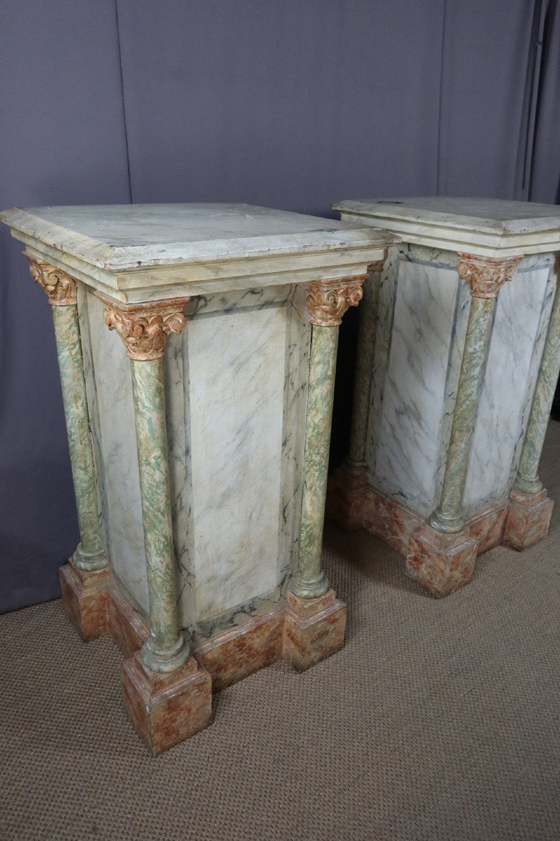 Pair Of Large Faux Marble Painted Wooden Stands-photo-4