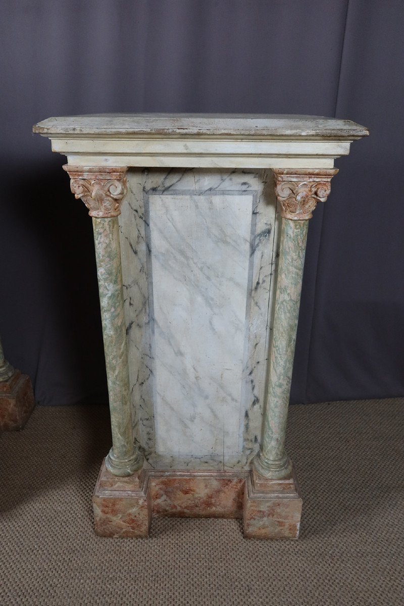Pair Of Large Faux Marble Painted Wooden Stands-photo-2