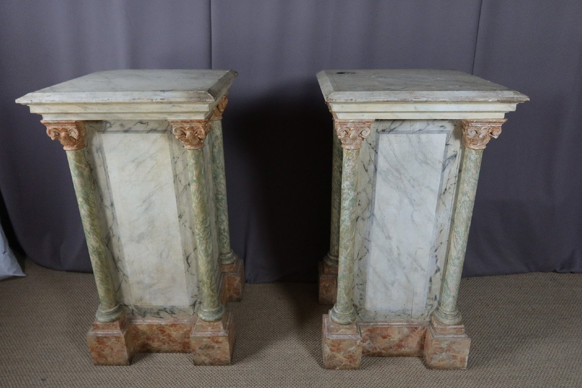 Pair Of Large Faux Marble Painted Wooden Stands-photo-6