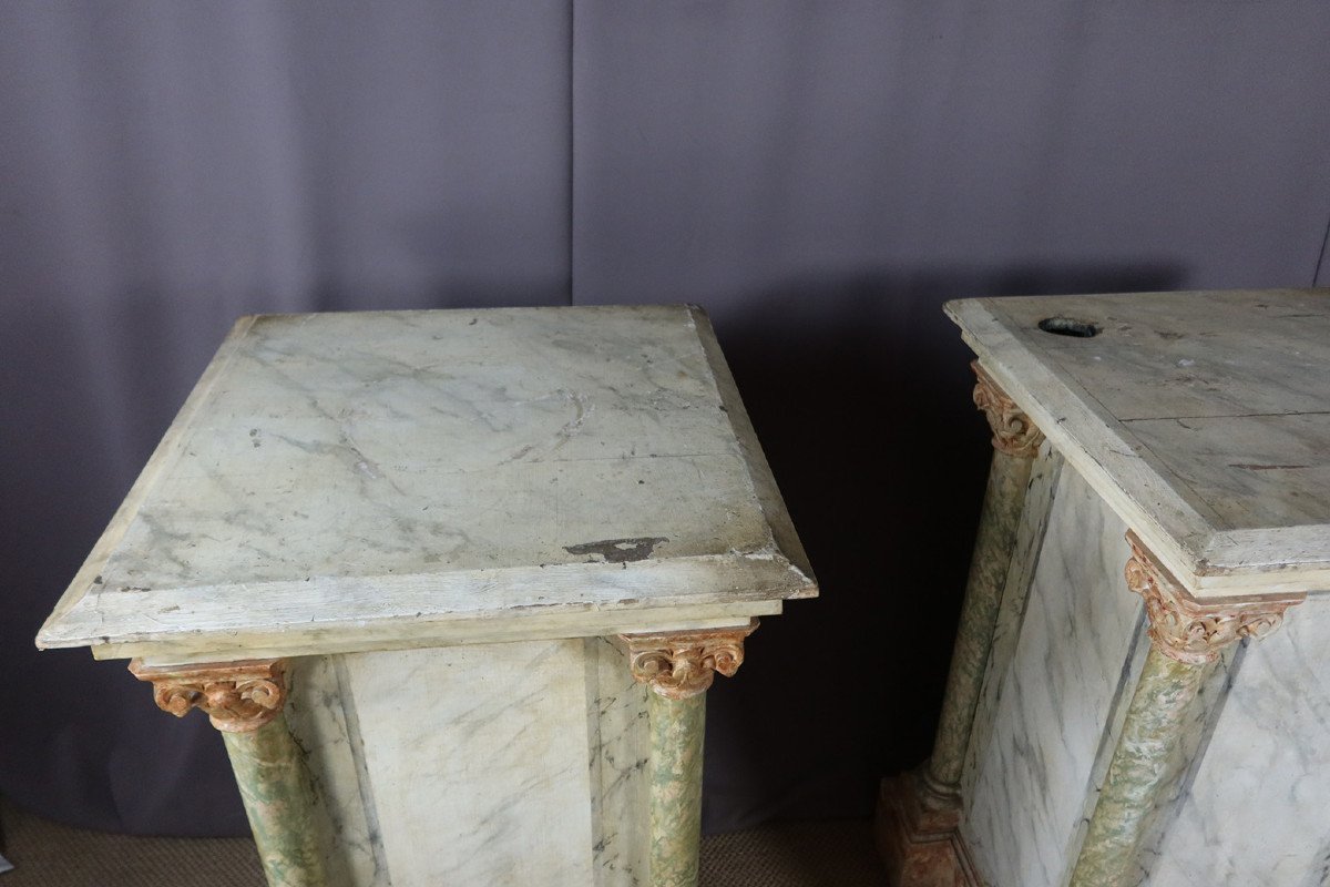 Pair Of Large Faux Marble Painted Wooden Stands-photo-7