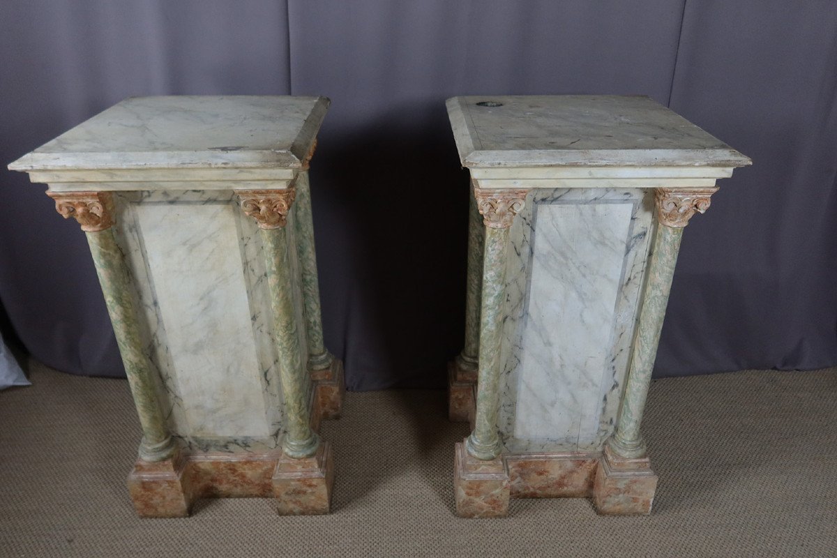 Pair Of Large Faux Marble Painted Wooden Stands-photo-8
