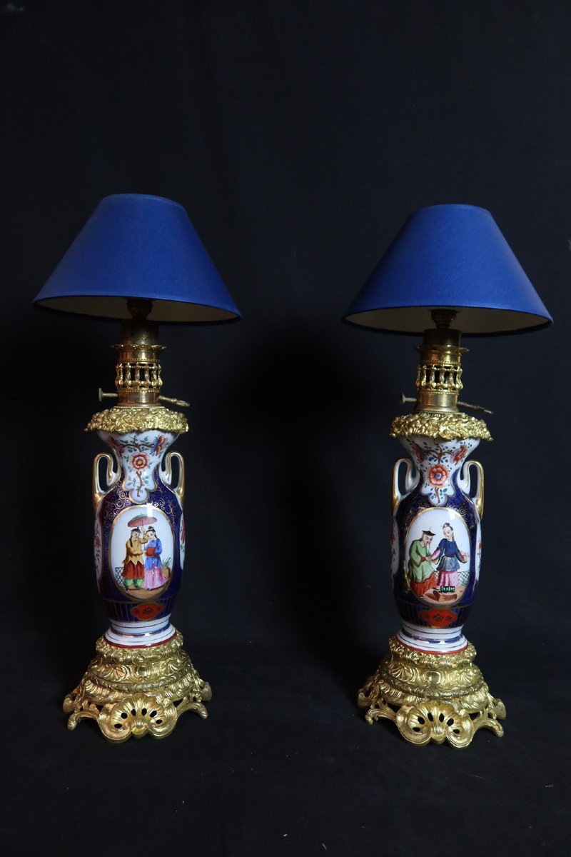 Paire De Lampes Porcelaine Bayeux XIX-photo-1