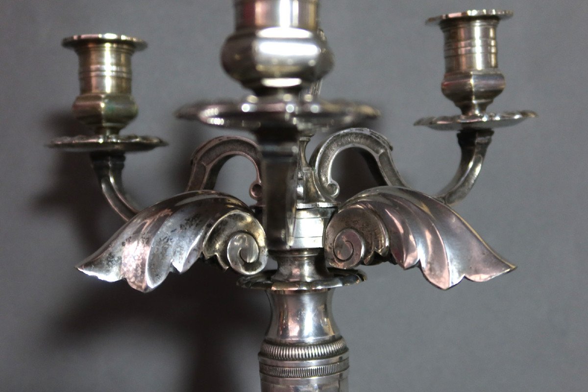 Pair Of Candelabra In Silver Metal And Lights-photo-6