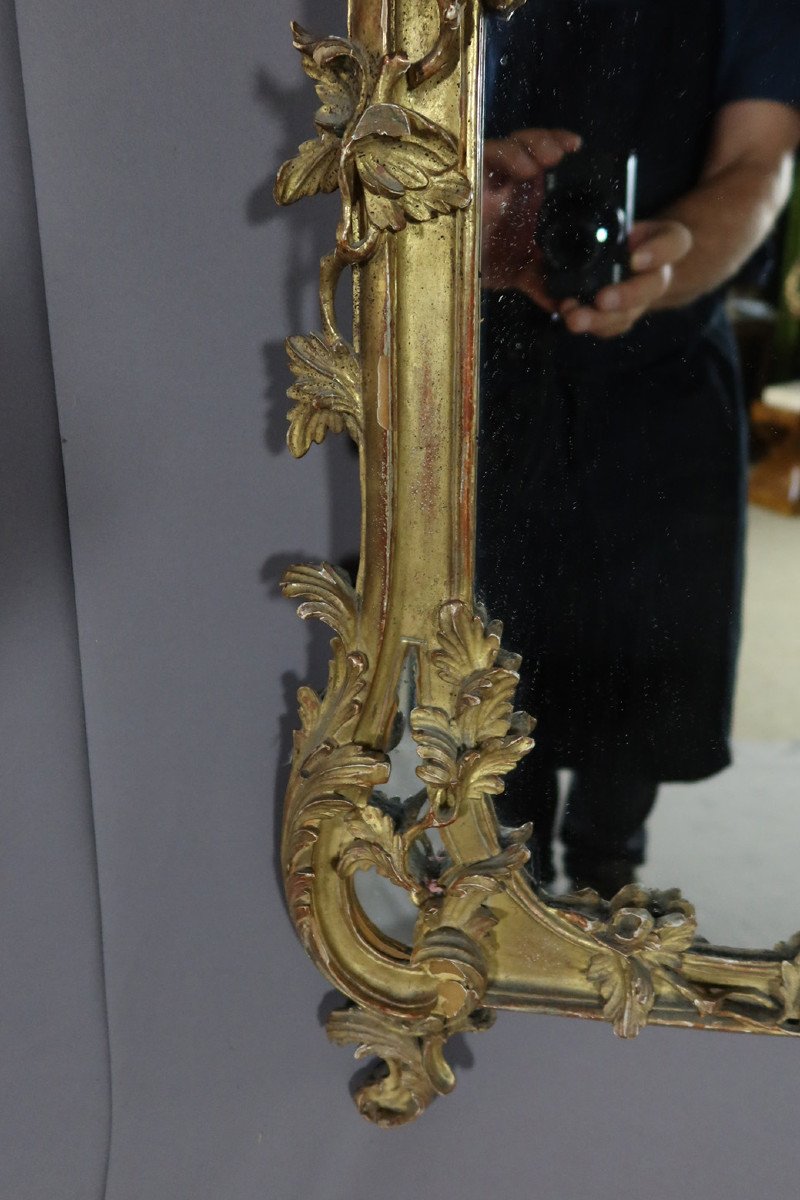 Miroir En Bois Sculpté Et Doré XIX-photo-5