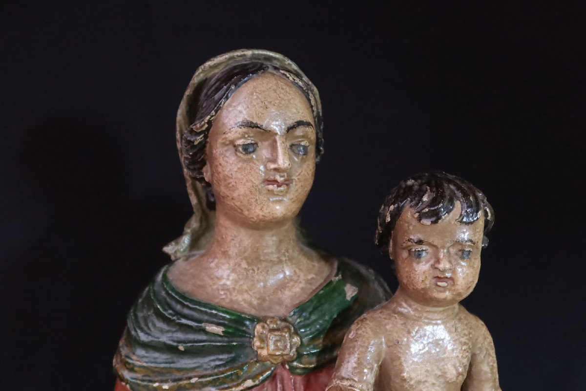 Sculpture " Vierge à l'enfant " XVIII-photo-3