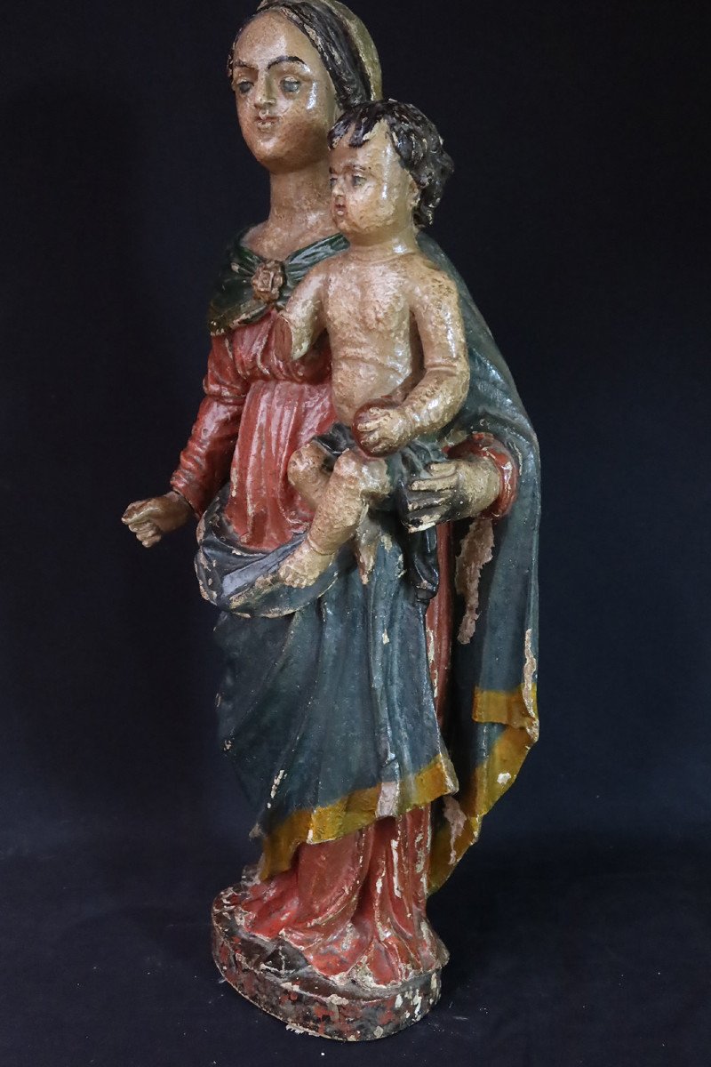 Sculpture " Vierge à l'enfant " XVIII-photo-4
