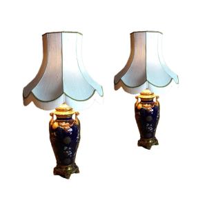 Paire De Lampes XIX montures en bronze doré