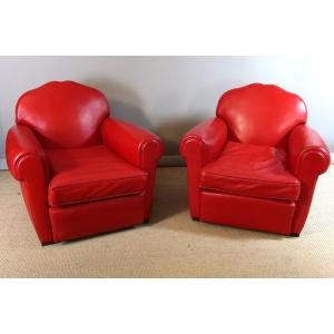 Pair Of Leather Club Armchairs