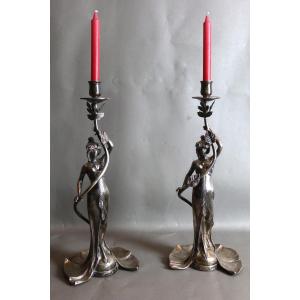 Pair Of Art Nouveau Bronze Candlesticks