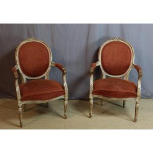 Pair Of Louis XVI Armchairs Made Of Lacquered Wood