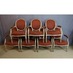 série de 7 fauteuils Louis XVI