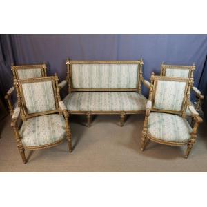 Napoleon III-era Gilded Wood Living Room Set: A Sofa And Four Armchairs