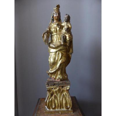 Vierge à l'Enfant, Bois Polychrome, XVIIème Siècle, Italie