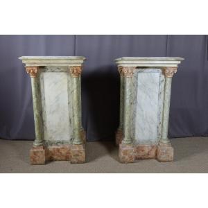 Pair Of Large Faux Marble Painted Wooden Stands