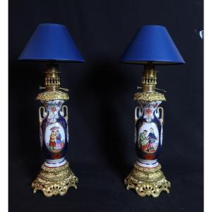 Paire De Lampes Porcelaine Bayeux XIX