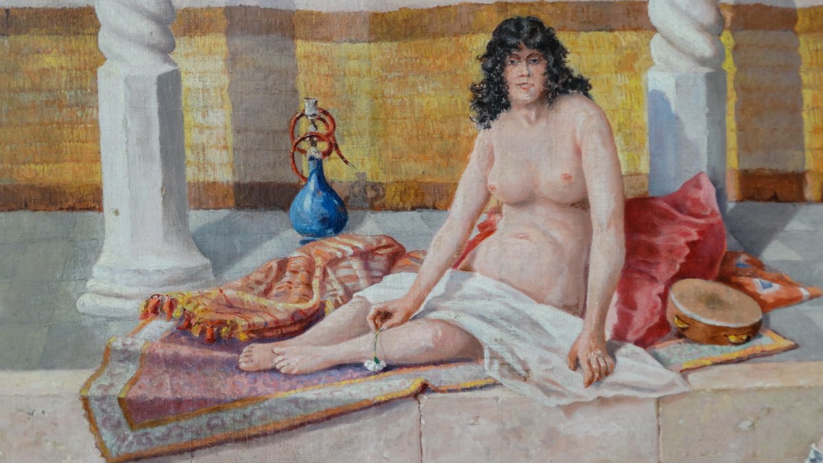 La Toilette au Harem (Gaspard de Toursky)  tableau Orientaliste-photo-2