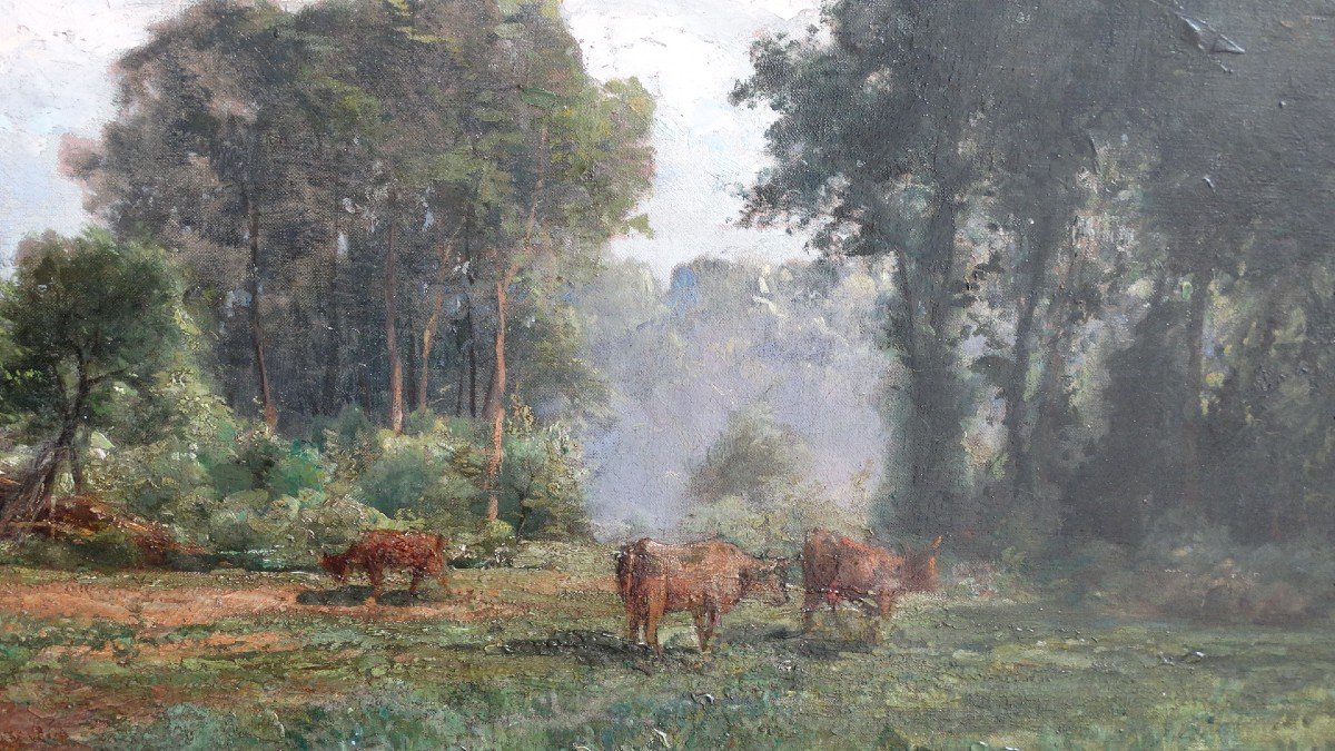 Landscape With Cows By Eugène Berthelon (1829-1914)-photo-2