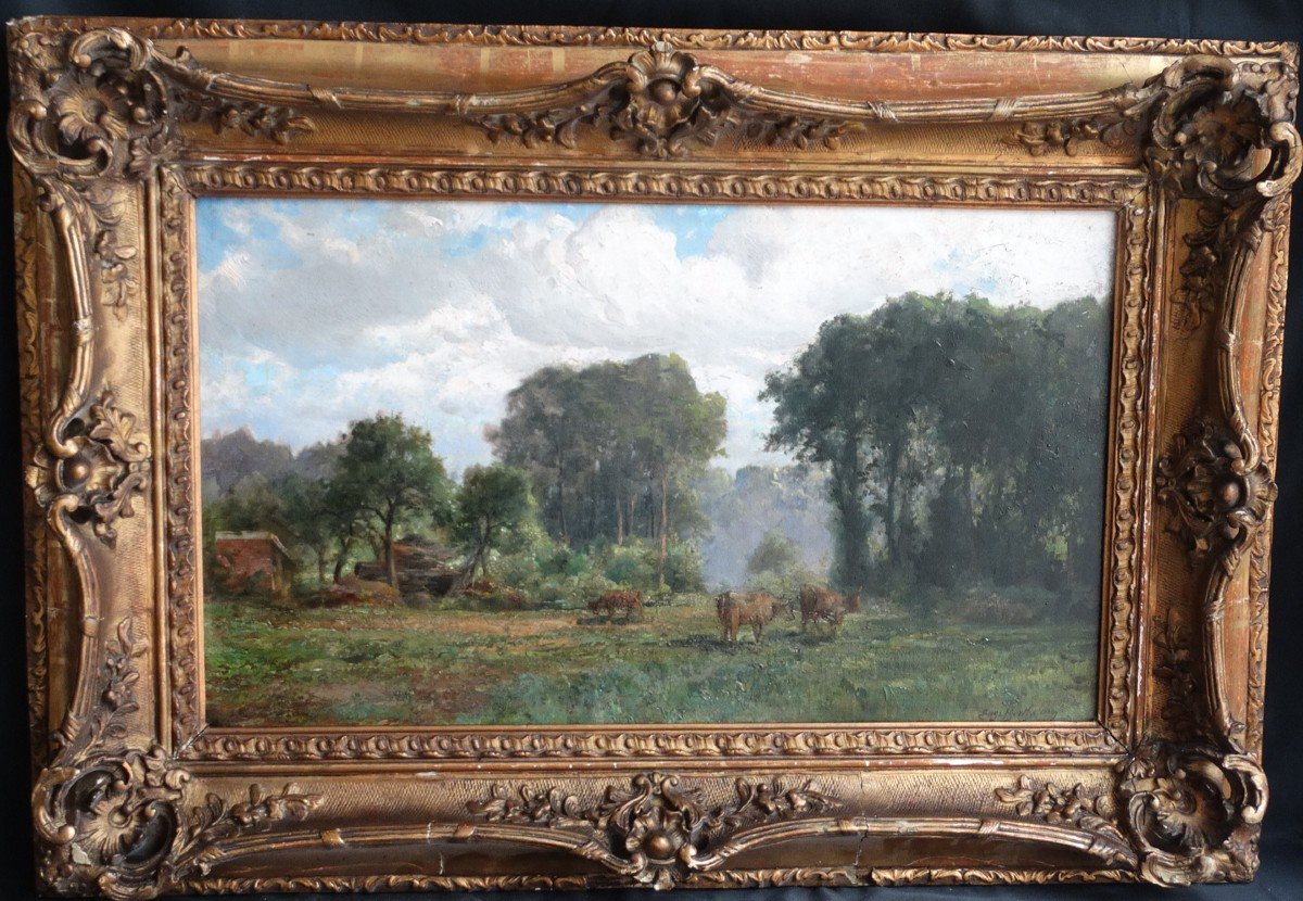 Landscape With Cows By Eugène Berthelon (1829-1914)