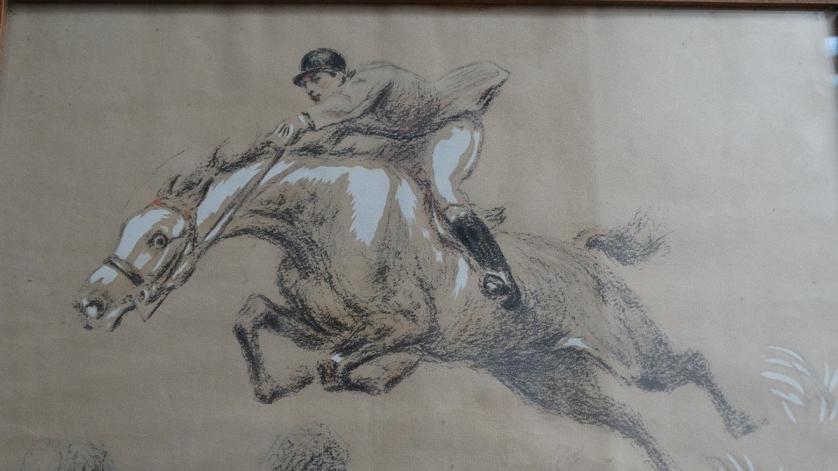 “galloping Horseman And Thoroughbred” By Henri-vincent Anglade-photo-2